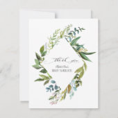 チャーム緑のフレーム金ゴールド写真ベビーシャワー サンキューカード (裏面)