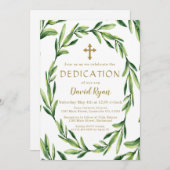 チャーム緑の葉リース金ゴールド少年の献身 招待状 (正面/裏面)