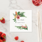 チャーム緑豊かなトロピカルガーデンフラワーズ結婚開花 スタンダードカクテルナプキン (インサイチュ)