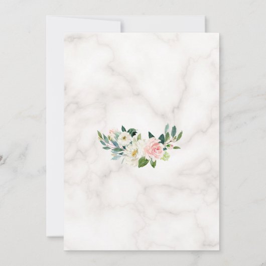 チャーム赤面クリームフラワーズマーブルー結婚金ゴールド 招待状 (裏面)