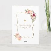 チャーム赤面ピンクの花ガール写真神聖な聖餐式 サンキューカード (裏面)