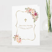 チャーム赤面ピンクの花ガール写真神聖な聖餐式 サンキューカード (正面)