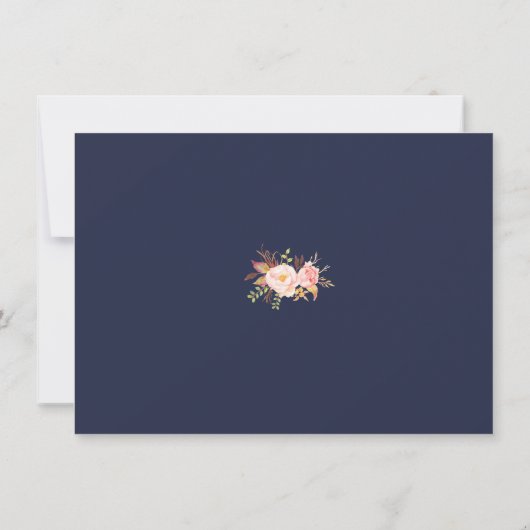 チャーム赤面ピンクフラワーズレースネイビー結婚ズ セーブザデート (裏面)