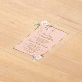 チャーム赤面ピンク金ゴールドフローラクロスホーリー聖餐式 アクリル招待状 (レイダウン)