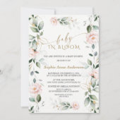 チャーム赤面フラワーズ葉金ゴールドベビーイン開花 招待状 (正面)