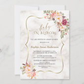 チャーム赤面フラワーズ金ゴールド大理石ベビーイン開花 招待状 (正面)