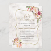 チャーム赤面フラワーズ金ゴールド大理石ベビーイン開花 招待状 (正面/裏面)
