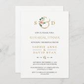 チャーム赤面フローラ金ゴールドアンパサンドリハーサルディナー 招待状 (正面/裏面)