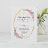 チャーム赤面フローラ金ゴールドフレームホワイトウェディング招待 招待状 (スタンド正面)