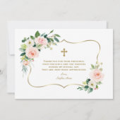 チャーム赤面花金ゴールド女の子1st誕生日バプテスマ サンキューカード (裏面)