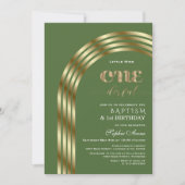 チャーム金ゴールドサップグリーンガールファースト誕生日&バプテスマ 招待状 (正面)