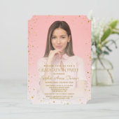 チャーム金ゴールドスパークル紙吹雪写真卒業パーティー 招待状 (スタンド正面)