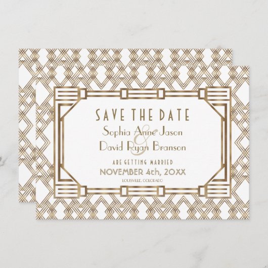 チャーム金ゴールドブラック素晴らしギャツビー1920s日付を保存 セーブザデート (正面/裏面)