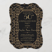 チャーム金ゴールドブラック素晴らしギャツビー50thバースデーパーティー 招待状 (正面/裏面)