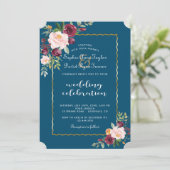 チャーム金ゴールドブルゴーニュ赤面開花結婚花 招待状 (スタンド正面)