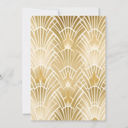 チャーム金ゴールドホワイト素晴らしアールデコ結婚ギャツビー 招待状 (裏面)