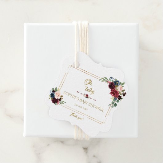 チャーム金ゴールドメルロネイビーブルーフローラベビーシャワー フェイバータグ (インサイチュ)