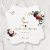 チャーム金ゴールドメルロネイビーブルーフローラベビーシャワー フェイバータグ (正面)