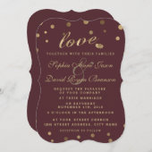 チャーム金ゴールド紙吹雪ラブブルゴーニュウェディング招待 招待状 (正面/裏面)