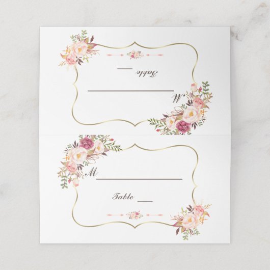 チャーム金ゴールド赤面ピンク結婚フローラのテーブル番号 プレイスカード (外部開封)