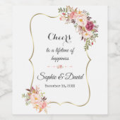 チャーム金ゴールド赤面ピンク結婚フローラ ワインラベル (シングルラベル)