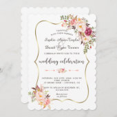 チャーム金ゴールド赤面ピンク結婚フローラ 招待状 (正面/裏面)