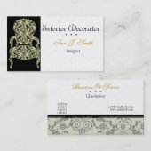 チャーム黒フランスの白ヴィンテージレース椅子 名刺 (正面/裏面)