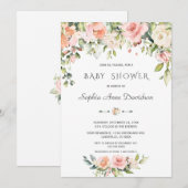 チャーム ウォーターカラー ブラッシュ クリーム フラワーベビーシャワー 招待状 (正面/裏面)