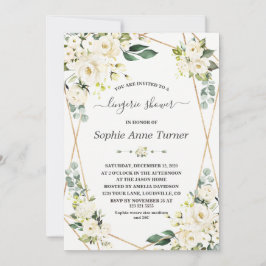 チャーム ウォーターカラー ホワイト フローラル ゴールド ブライダル シャワー 招待状