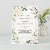 チャーム ウォーターカラー ホワイト フローラル ゴールド ブライダル シャワー 招待状 (スタンド正面)