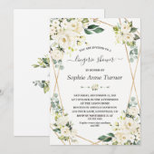 チャーム ウォーターカラー ホワイト フローラル ゴールド ブライダル シャワー 招待状 (正面/裏面)
