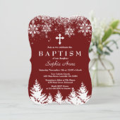 チャーム ガール 冬の雪の結晶 赤グリッター 洗礼 招待状 (スタンド正面)