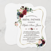 チャーム ゴールド メルロット ネイビーブルー フラワーブライダルシャワー 招待状 (正面/裏面)