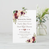 チャーム ネイビーブルー バーガンディ フラワーリハーサルディナー 招待状 (スタンド正面)