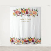 チャーム バーガンディー ブラッシュ フラワル フォトブース バックドロップ タペストリー (正面)