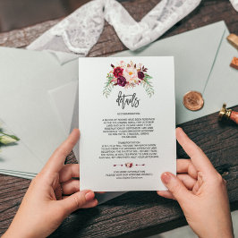 チャーム バーガンディ フラワーズ 結婚式 ハンドライティング 詳細 エンクロージャーカード