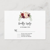 チャーム バーガンディ レッド マルサラ フローラル 手書き RSVP (裏面)