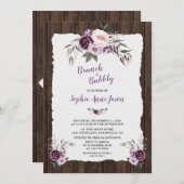 チャーム パープル ピンク フラワーズ ウッド バーンダブルシャワー 招待状 (正面/裏面)
