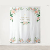 チャーム ピンクの花 洗礼 フォトブース プロップ タペストリー (正面)