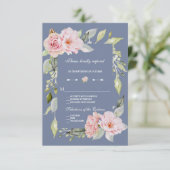 チャーム ピンク フローラル ダスティーブルー ウェディング RSVP (スタンド正面)