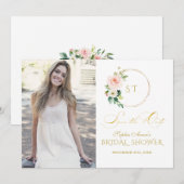 チャーム ピンク ブラッシュ フラワーズ ゴールド セーブザデート (正面/裏面)