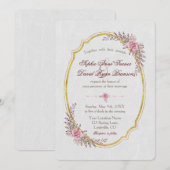 チャーム ブラッシュ フローラル ゴールド フレーム 白い結婚式の招待状 招待状 (正面/裏面)