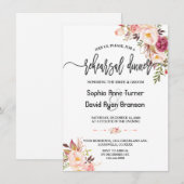 チャーム ブラッシュ レッド ピンク フローラル リハーサル ディナー 招待状 (正面/裏面)