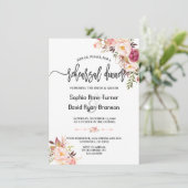 チャーム ブラッシュ レッド ピンク フローラル リハーサル ディナー 招待状 (スタンド正面)