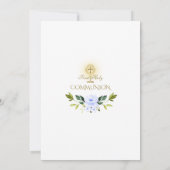 チャーム ブルー フラワーズ ボーイ ゴールド 初聖体拝領 招待状 (裏面)