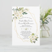 チャーム ホワイト クリーム フラワー ゴールド フレーム ウェディング 招待状 (スタンド正面)