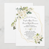 チャーム ホワイト クリーム フラワー ゴールド フレーム ウェディング 招待状 (正面/裏面)