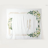 チャーム ホワイト フラワル ゴールド フレーム フォトブース 背景 タペストリー (正面(横))