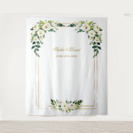 チャーム ホワイト フラワル ゴールド フレーム フォトブース 背景 タペストリー