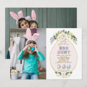 チャーム ホワイト フラワーズ フォト イースター エッグ ハント 招待状 (正面/裏面)